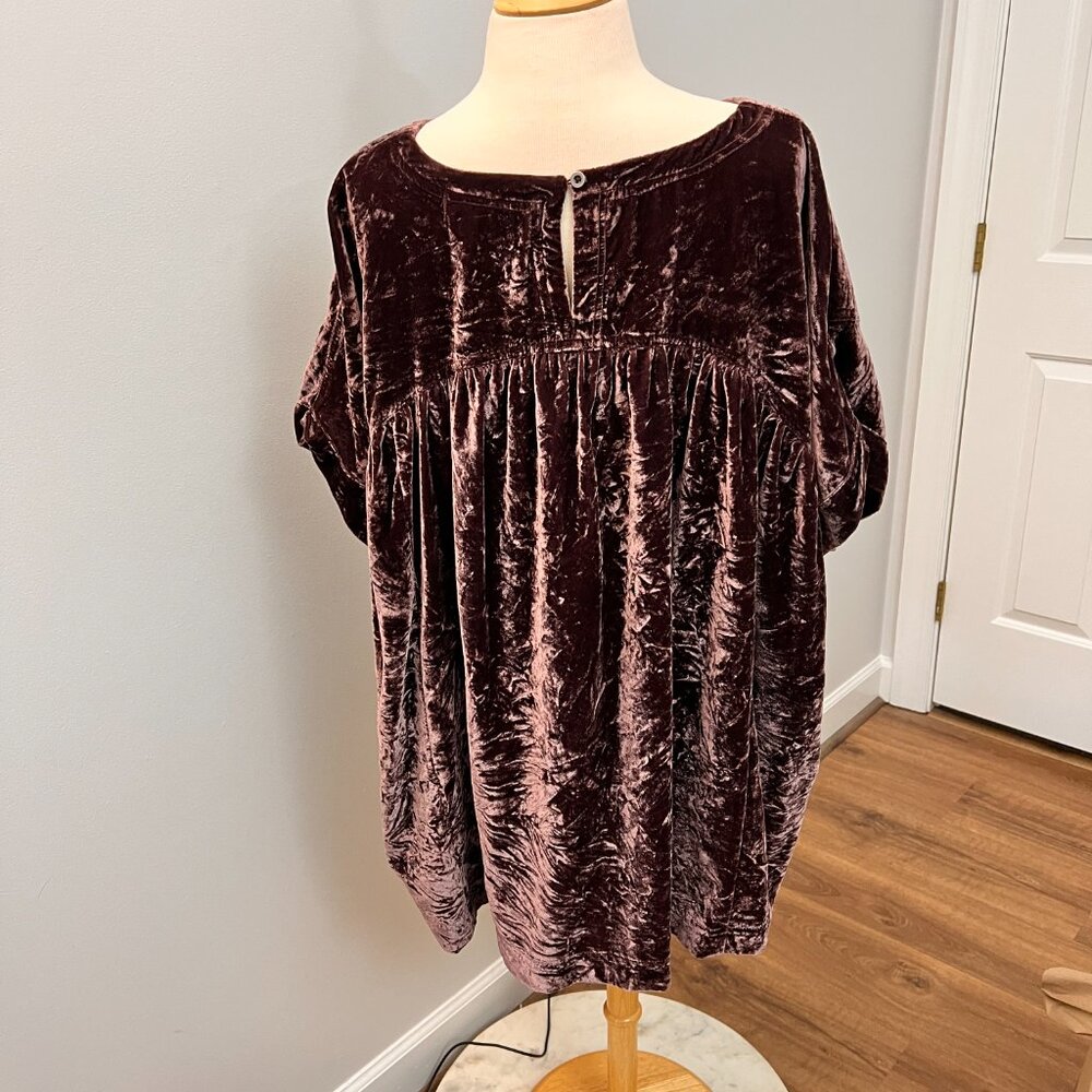 We the Free Moon City Velvet Babydoll Mini Dress Tunic Plum Raisin Sz M - Picture 4 of 10